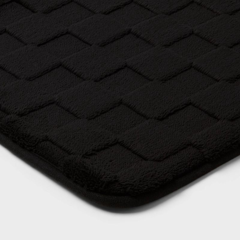 slide 3 of 4, 20"x30" Everyday Checked Cushion Bath Rug Black - Room Essentials™: Knitted Polyester, Machine Washable, PVC Foam Backing, 1 ct