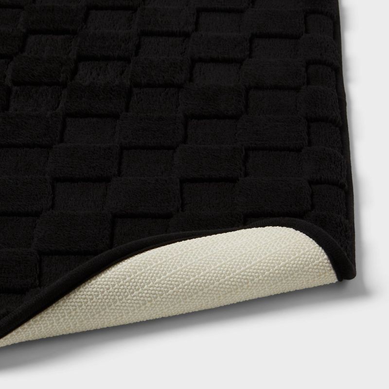 slide 4 of 4, 20"x30" Everyday Checked Cushion Bath Rug Black - Room Essentials™: Knitted Polyester, Machine Washable, PVC Foam Backing, 1 ct