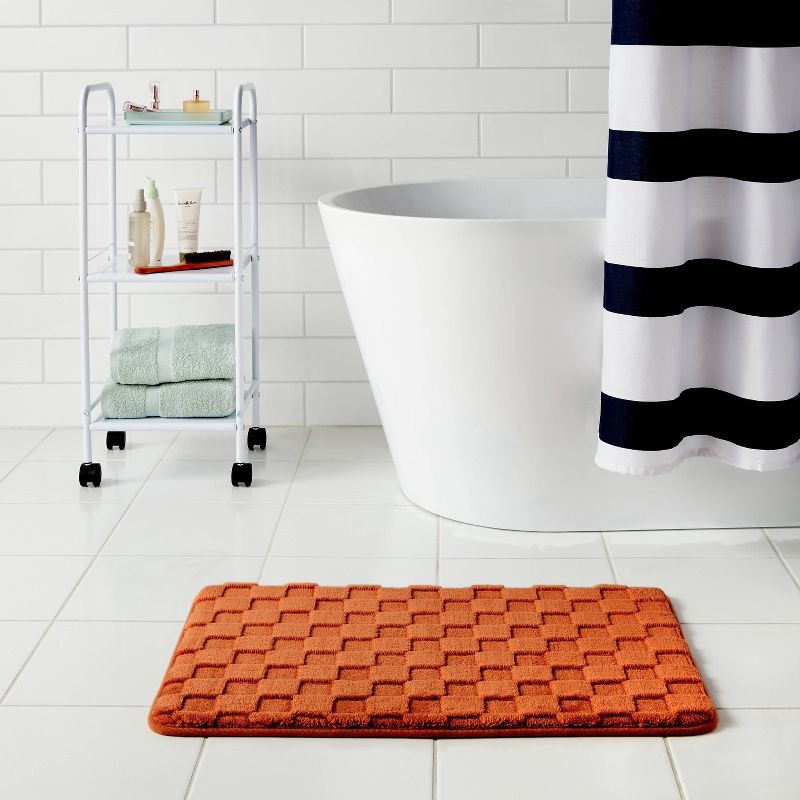 slide 2 of 4, 20"x30" Everyday Checked Cushion Bath Rug Copper - Room Essentials™: Knitted Polyester, Machine Washable, PVC Foam Backing, 1 ct