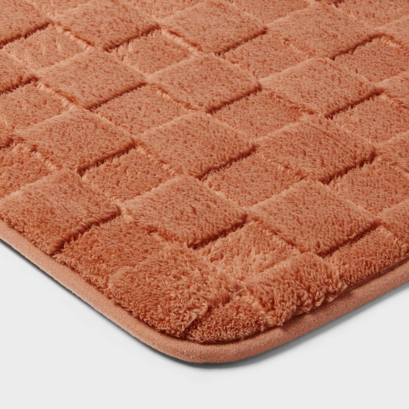 slide 3 of 4, 20"x30" Everyday Checked Cushion Bath Rug Copper - Room Essentials™: Knitted Polyester, Machine Washable, PVC Foam Backing, 1 ct