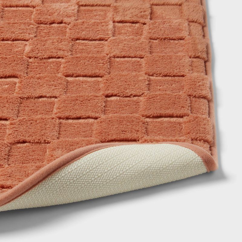 slide 4 of 4, 20"x30" Everyday Checked Cushion Bath Rug Copper - Room Essentials™: Knitted Polyester, Machine Washable, PVC Foam Backing, 1 ct
