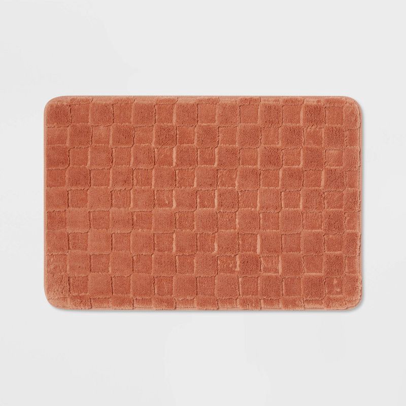 slide 1 of 4, 20"x30" Everyday Checked Cushion Bath Rug Copper - Room Essentials™: Knitted Polyester, Machine Washable, PVC Foam Backing, 1 ct