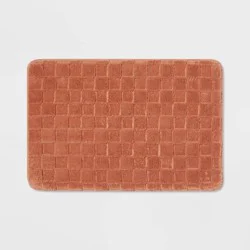20"x30" Everyday Checked Cushion Bath Rug Copper - Room Essentials™: Knitted Polyester, Machine Washable, PVC Foam Backing