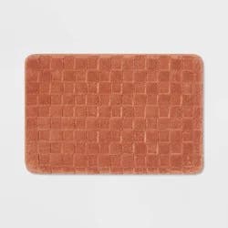 20"x30" Everyday Checked Cushion Bath Rug Copper - Room Essentials™: Knitted Polyester, Machine Washable, PVC Foam Backing
