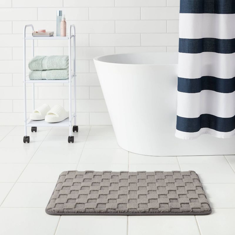 slide 2 of 4, 20"x30" Everyday Checked Cushion Bath Mat Gray - Room Essentials™: Microfiber, Non-Slip, Machine Washable, 1 ct