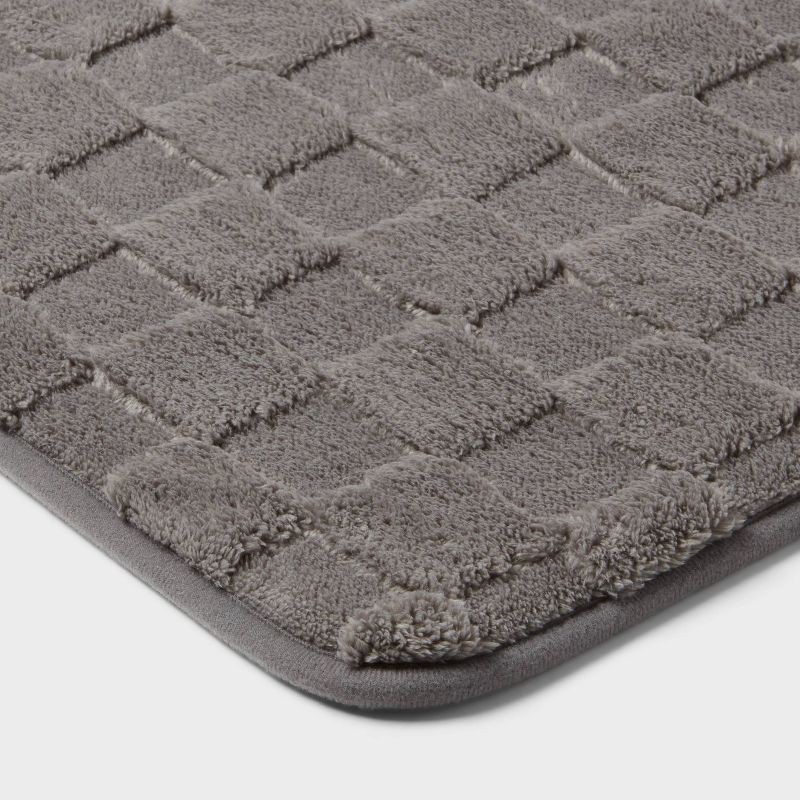 slide 3 of 4, 20"x30" Everyday Checked Cushion Bath Mat Gray - Room Essentials™: Microfiber, Non-Slip, Machine Washable, 1 ct