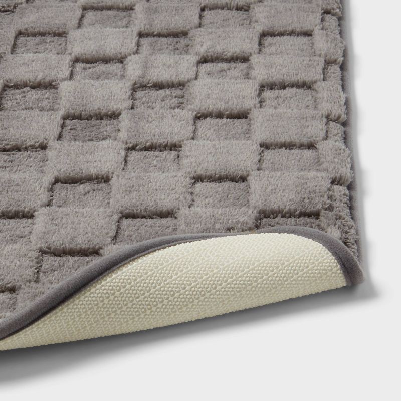 slide 4 of 4, 20"x30" Everyday Checked Cushion Bath Mat Gray - Room Essentials™: Microfiber, Non-Slip, Machine Washable, 1 ct