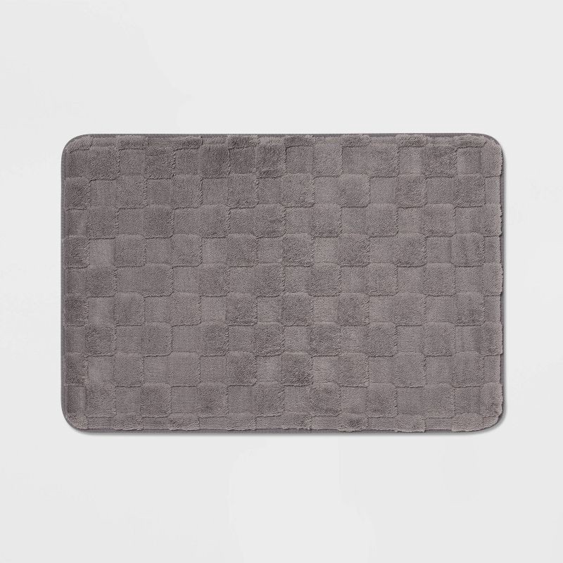 slide 1 of 4, 20"x30" Everyday Checked Cushion Bath Mat Gray - Room Essentials™: Microfiber, Non-Slip, Machine Washable, 1 ct