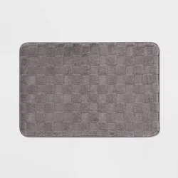 20"x30" Everyday Checked Cushion Bath Mat Gray - Room Essentials™: Microfiber, Non-Slip, Machine Washable