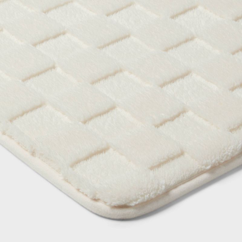 slide 3 of 4, 20"x30" Everyday Checked Cushion Bath Rug White - Room Essentials™: Knitted Polyester, Machine Washable, PVC Foam Backing, 1 ct