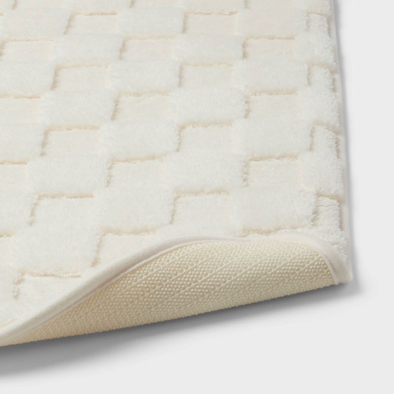 slide 4 of 4, 20"x30" Everyday Checked Cushion Bath Rug White - Room Essentials™: Knitted Polyester, Machine Washable, PVC Foam Backing, 1 ct