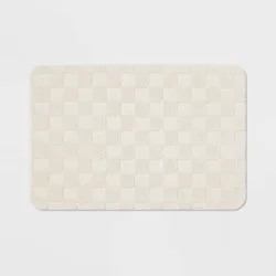 20"x30" Everyday Checked Cushion Bath Rug White - Room Essentials™: Knitted Polyester, Machine Washable, PVC Foam Backing