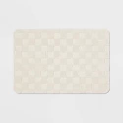 20"x30" Everyday Checked Cushion Bath Rug White - Room Essentials™: Knitted Polyester, Machine Washable, PVC Foam Backing