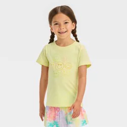 Toddler Girls' Smiles Short Sleeve T-Shirt - Cat & Jack™ Yellow 18M: Crewneck, Lightweight Jersey, OEKO-TEX Certified
