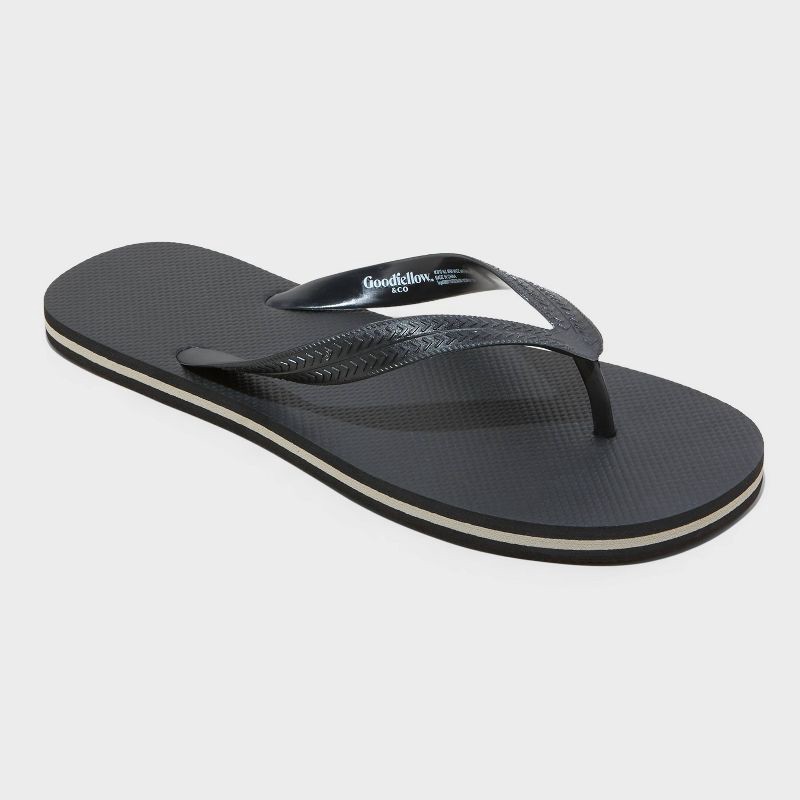 slide 1 of 4, Men's Brent Flip Flop Sandals - Goodfellow & Co™ Black L: Slip-On, Non-Marking Sole, Open Toe, 1 ct
