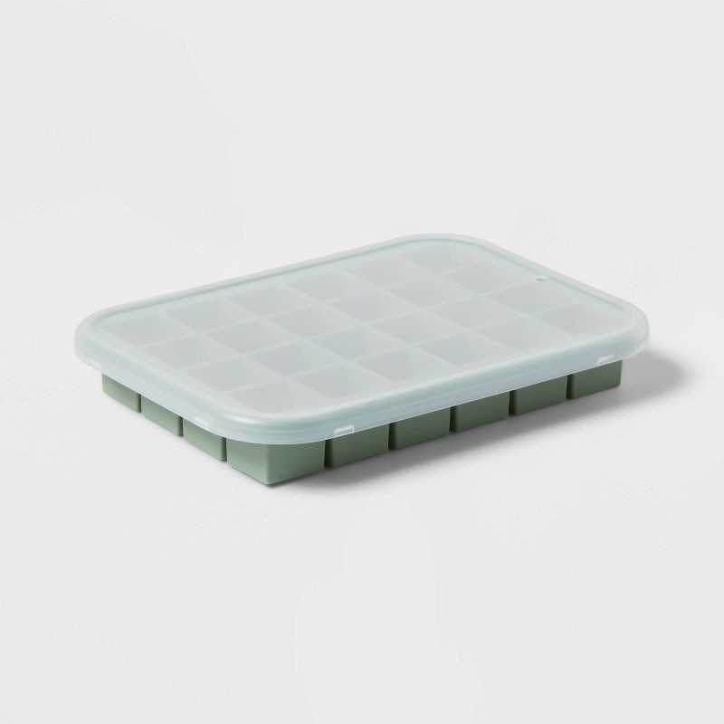 slide 2 of 3, Silicone Cube Ice Tray with Lid Green - Room Essentials™, 1 ct