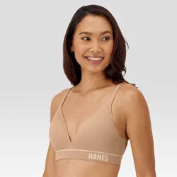 Hanes Originals Women's Ribbed Seamless Contour Bra MHB004 - Beige L: Lightly Lined, Adjustable Straps, Medium Coverage