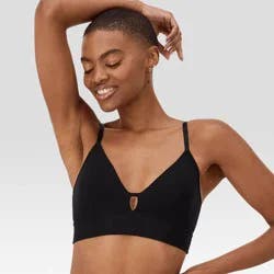 Hanes Originals Women's SuperSoft Longline Triangle Bra MHOT10 - Black L: Unlined Knit Pullover with Adjustable Straps