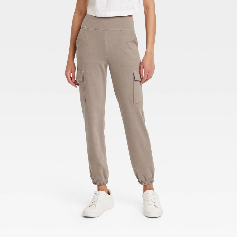 slide 1 of 3, Women's Relaxed Fit Super Soft Cargo Joggers - A New Day™ Brown M: Mid Rise, Ankle Length, Pull-On Style, 1 ct