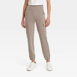 Women's Relaxed Fit Super Soft Cargo Joggers - A New Day™ Brown L: Mid Rise, Pull-On, Knit Fabric