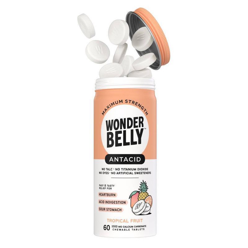 slide 2 of 9, Wonderbelly 1000mg Tropical Fruit Antacid - 60ct, 60 ct; 1000 mg