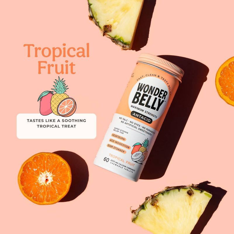 slide 4 of 9, Wonderbelly 1000mg Tropical Fruit Antacid - 60ct, 60 ct; 1000 mg
