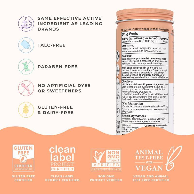 slide 5 of 9, Wonderbelly 1000mg Tropical Fruit Antacid - 60ct, 60 ct; 1000 mg