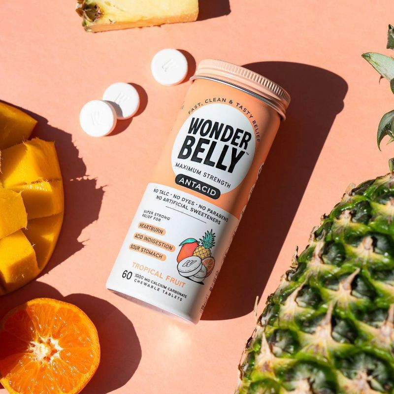 slide 7 of 9, Wonderbelly 1000mg Tropical Fruit Antacid - 60ct, 60 ct; 1000 mg