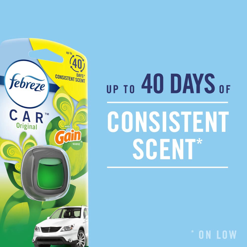 slide 6 of 6, Febreze Car Air Freshener, Odor-Fighting Automotive Vent Clip, Gain Original Scent, 3 Count, 3 ct