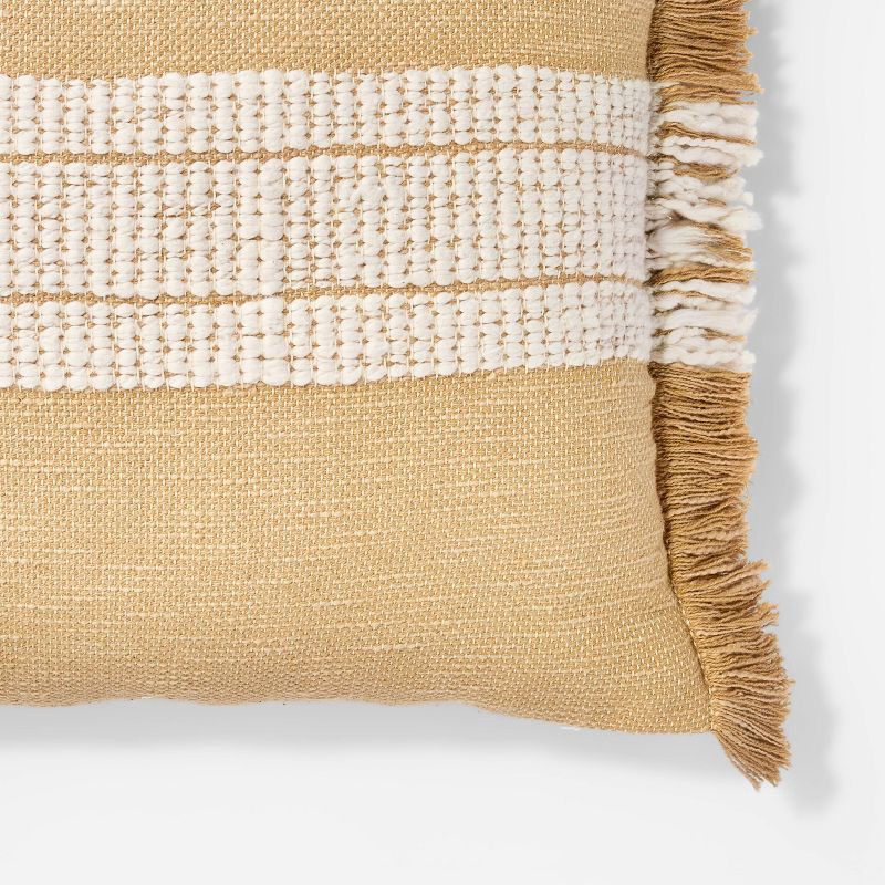 slide 3 of 5, Threshold designed w/Studio McGee Woven Striped Square Throw Pillow Neutral/Cream: Fringed Trim, Cotton, Indoor - Threshold™ designed with Studio McGee, 1 ct