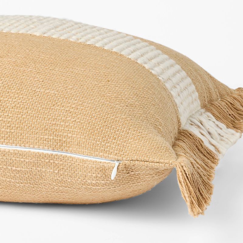 slide 4 of 5, Threshold designed w/Studio McGee Woven Striped Square Throw Pillow Neutral/Cream: Fringed Trim, Cotton, Indoor - Threshold™ designed with Studio McGee, 1 ct