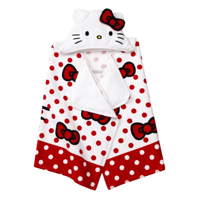 slide 1 of 5, Hello Kitty Kids' Hooded Towel, 1 ct