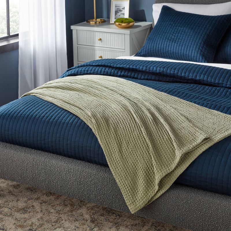 slide 2 of 3, Full/Queen TENCEL® Lyocell Waffle Bed Blanket Green - Threshold™: OEKO-TEX Certified, Midweight Fabric, 1 ct