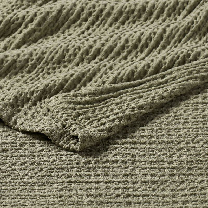 slide 3 of 3, Full/Queen TENCEL® Lyocell Waffle Bed Blanket Green - Threshold™: OEKO-TEX Certified, Midweight Fabric, 1 ct