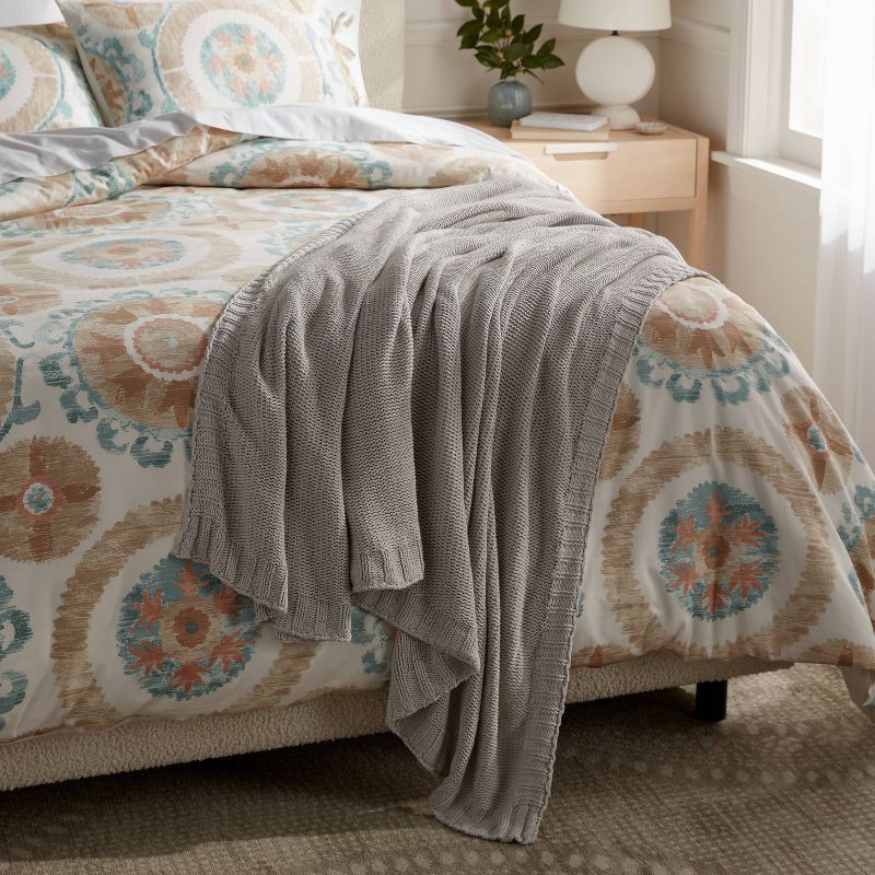 slide 2 of 3, Full/Queen Sweater Knit Bed Blanket Gray - Threshold™: Cotton & Recycled Polyester, OEKO-TEX Certified, 1 ct