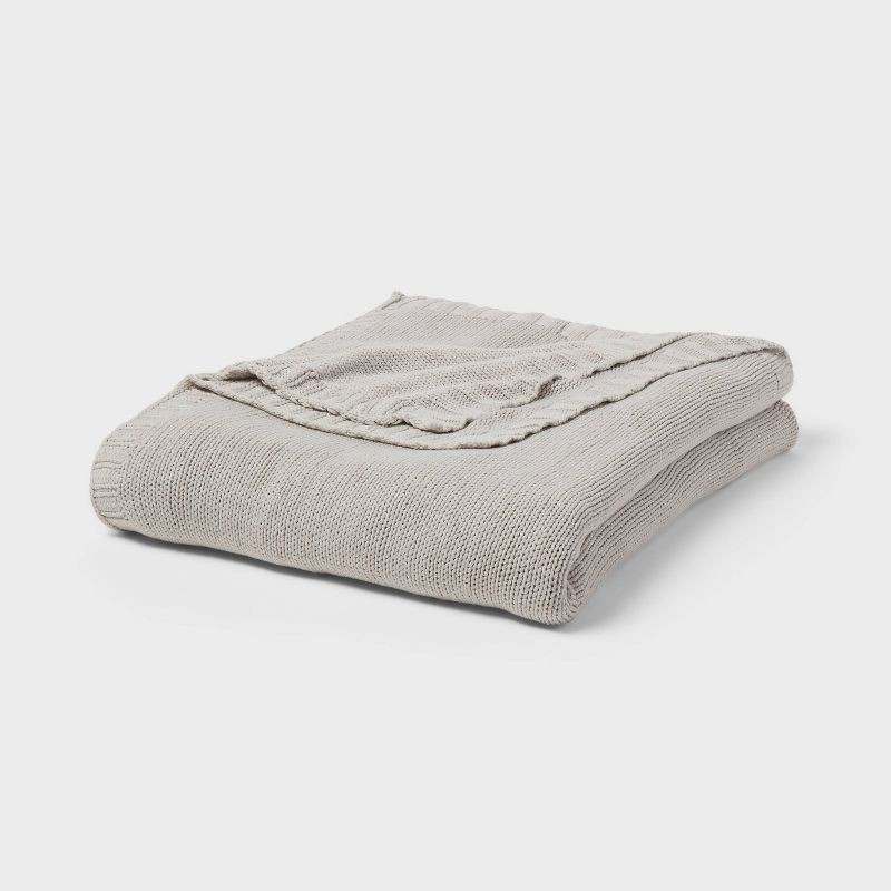 slide 1 of 3, Full/Queen Sweater Knit Bed Blanket Gray - Threshold™: Cotton & Recycled Polyester, OEKO-TEX Certified, 1 ct