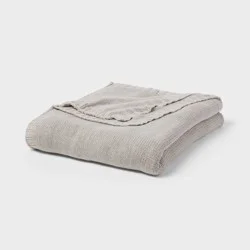 Full/Queen Sweater Knit Bed Blanket Gray - Threshold™: Cotton & Recycled Polyester, OEKO-TEX Certified
