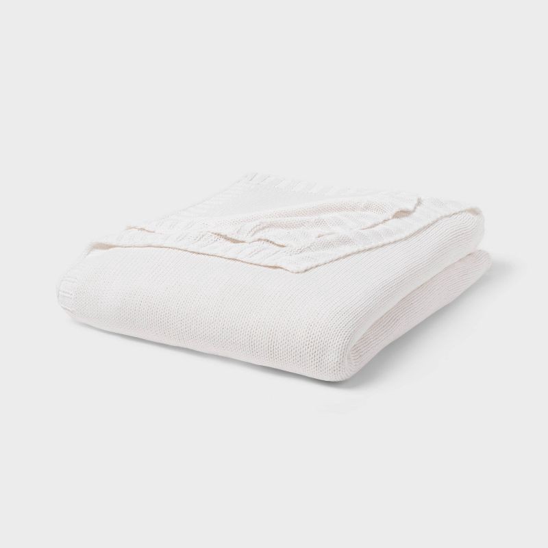 slide 1 of 3, King Sweater Knit Bed Blanket White - Threshold™: Cotton & Recycled Polyester, OEKO-TEX Certified, Machine Washable, 1 ct