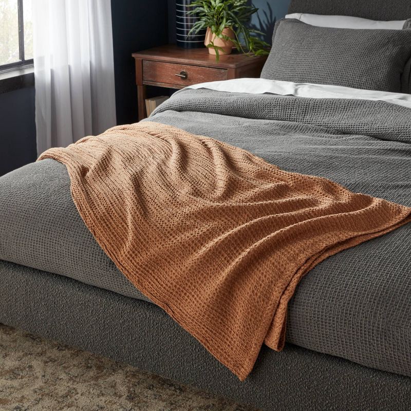 slide 2 of 3, King TENCEL® Lyocell Waffle Bed Blanket Brown - Threshold™: OEKO-TEX Certified, Midweight Fabric, Machine Washable, 1 ct