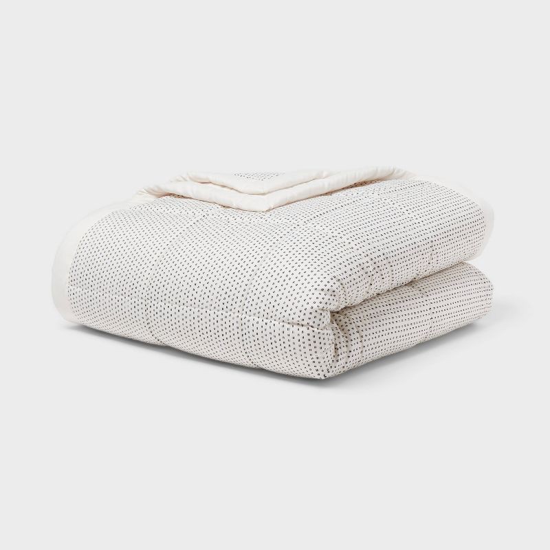 slide 1 of 3, Full/Queen Quilted Down Alternative Bed Blanket Ivory Dash - Room Essentials™: Woven, Reversible, STANDARD 100 by OEKO-TEX, 1 ct