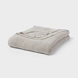 King Sweater Knit Bed Blanket Gray - Threshold™: Cotton & Recycled Polyester, OEKO-TEX Certified, Machine Washable