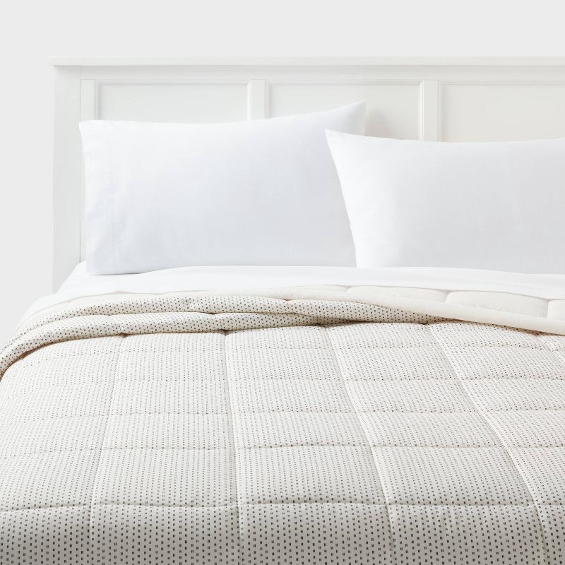 slide 2 of 3, Twin/Twin Extra Long Quilted Down Alternative Bed Blanket Ivory Dash - Room Essentials™: Reversible, Woven, 180 Thread Count, 1 ct