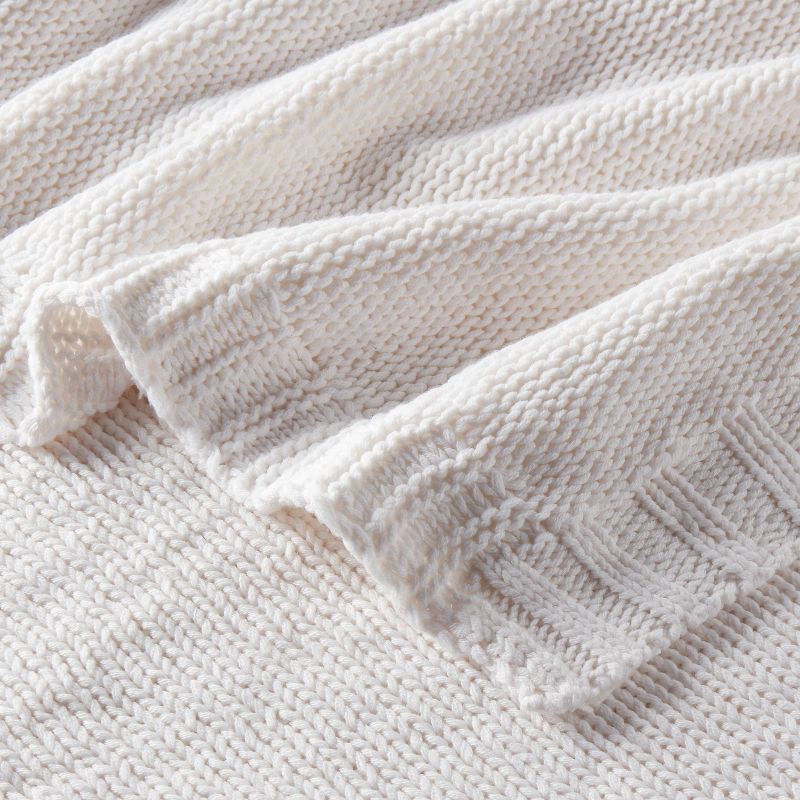slide 3 of 3, Full/Queen Sweater Knit Bed Blanket White - Threshold™: Cotton & Recycled Polyester, OEKO-TEX Certified, 1 ct