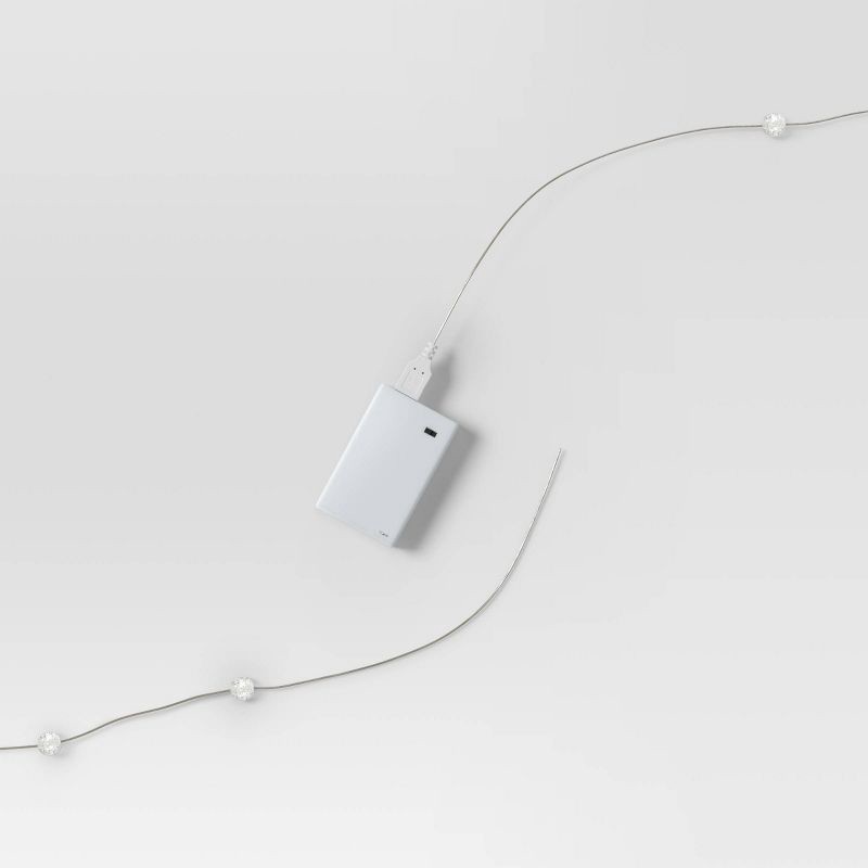 slide 4 of 4, Cracked Orb Fairy String Lights White - Room Essentials™: LED Indoor Decor, USB & Battery Powered, 14ft Length, 14 ft