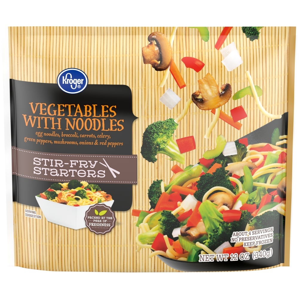 slide 1 of 1, Kroger Meal-Ready Sides Stir-Fry Vegetables With Noodles, 12 oz
