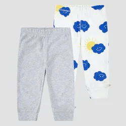 Huggies Baby Boys' 2pk Cloud Organic Pants - Blue/White/Yellow 6M