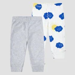 Huggies Baby Boys' 2pk Cloud Organic Pants - Blue/White/Yellow 6M