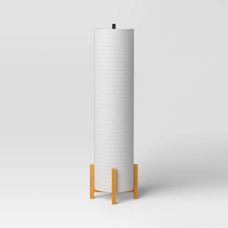 slide 2 of 3, Paper Floor Lamp Natural Wood - Room Essentials™: ETL Listed, Modern Cylinder Shade, No Tools Assembly, 1 ct