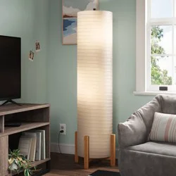 Paper Floor Lamp Natural Wood - Room Essentials™: ETL Listed, Modern Cylinder Shade, No Tools Assembly