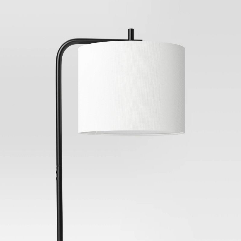 slide 4 of 4, Floor Lamp with Table Natural Wood - Room Essentials™: ETL Listed, Linen Shade, Metal Body, 60" Height, 1 ct